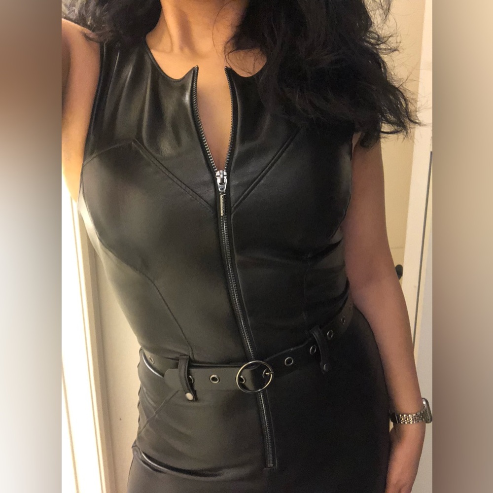 (Sandra) NWT Faux Leather Jumpsuit with Front Zipper from Guess | Size: 2 - Picture 9 of 10